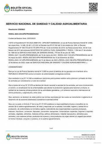 Medidas Sanitarias de Emergencia por Influenza Aviar Altamente Patógena (IAAP) en la República Argentina