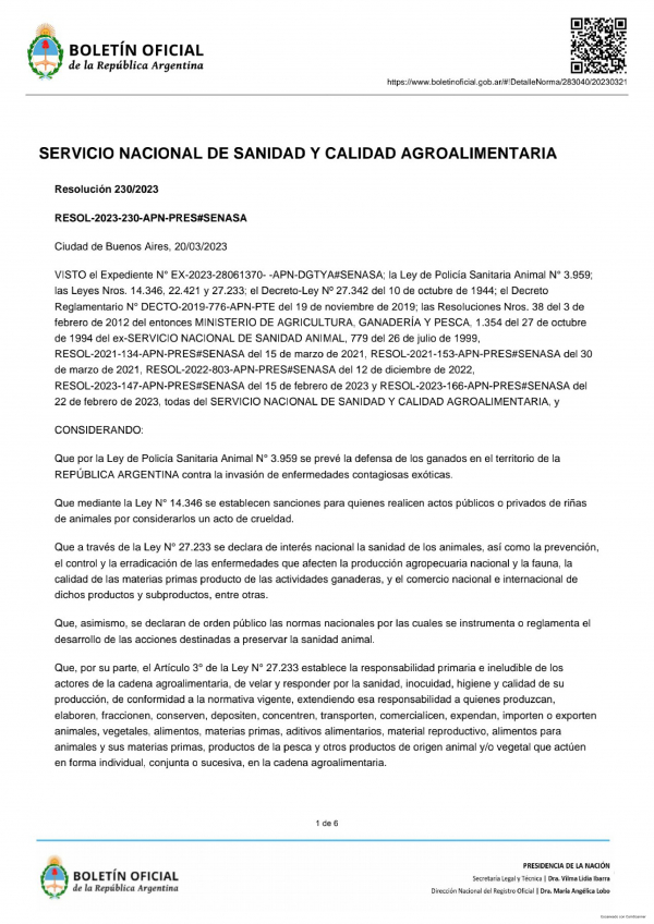 Medidas Sanitarias de Emergencia por Influenza Aviar Altamente Patógena (IAAP) en la República Argentina