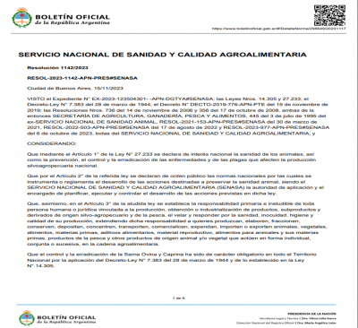 Se declara a la Provincia de SANTA CRUZ como “Zona Libre de Sarna Ovina causada por el ácaro Psoroptes ovis”